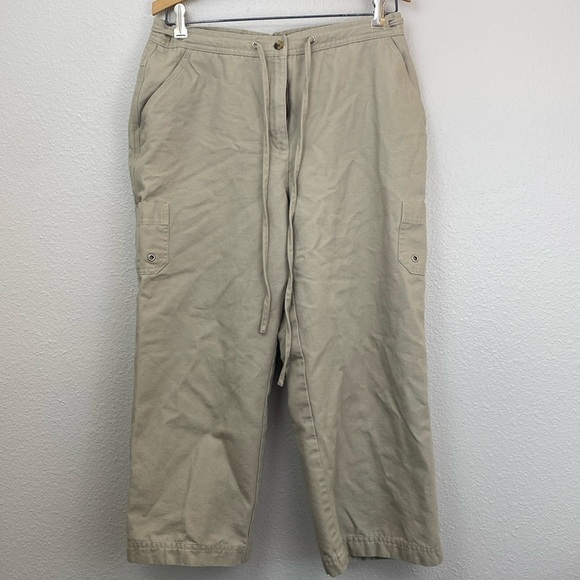 EUC Vintage 100% Cotton Drawstring Cargo Khaki Capri Pants Size 10 - Picture 1 of 6